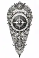 Wings compass and stylish names incorporated tattoo design idea