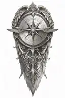 Wings compass and stylish names incorporated tattoo design idea