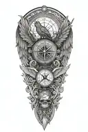 A tattoo design featuring "ENZO" and "GAIA" with wings and a compass tattoo design idea