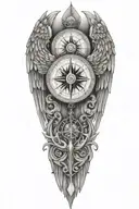 A tattoo design featuring "ENZO" and "GAIA" with wings and a compass tattoo design idea