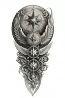 A tattoo design featuring your children's names "ENZO" and "GAIA" with wings and a compass tattoo design idea