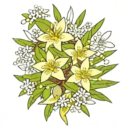 White olive flowers growing on two stars tattoo design idea