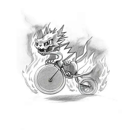 charizard burning a bicycle tattoo design idea