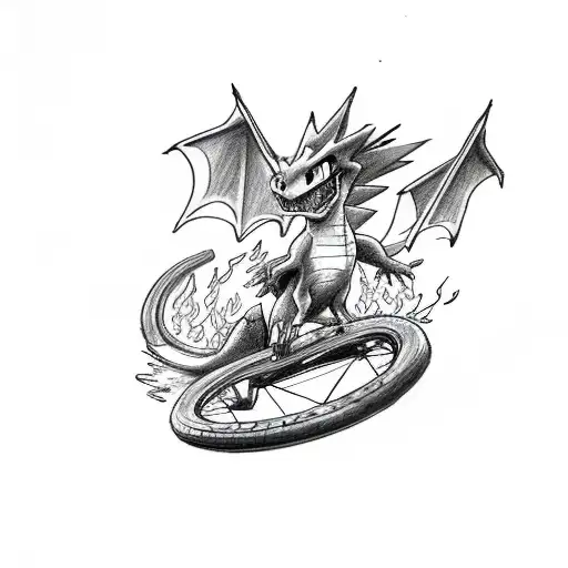 charizard burning a bicycle tattoo design idea