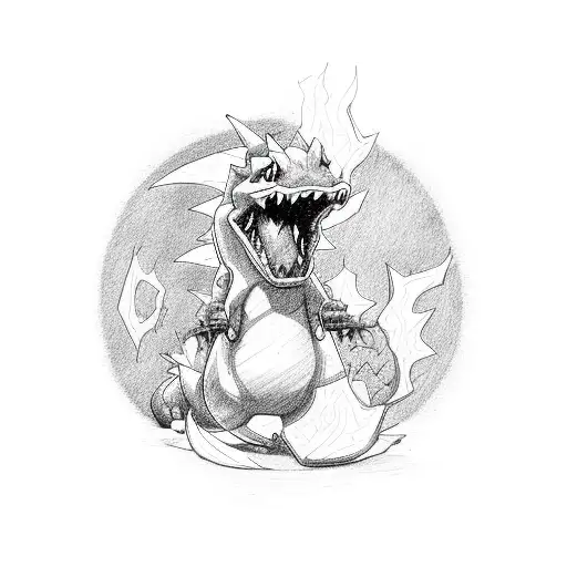 charizard breaking a bicycle tattoo design idea