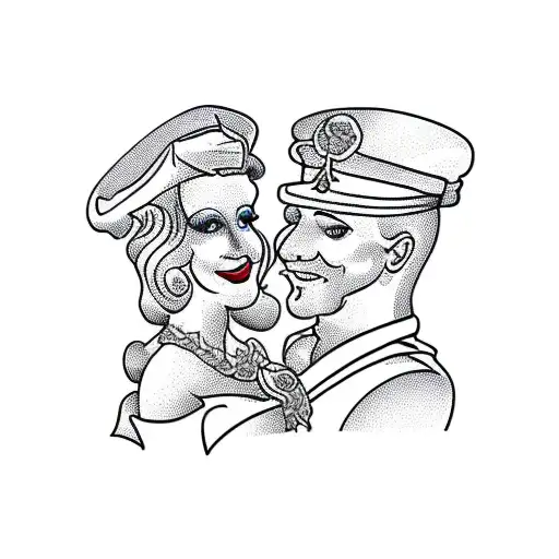 Sailor Jerry Style tattoo outline, of a marriage proposal with a blonde girl and a man on 1 knee   tattoo design idea