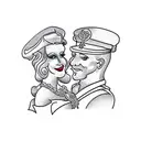 Sailor Jerry Style tattoo outline, of a marriage proposal with a blonde girl and a man on 1 knee   tattoo design idea