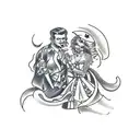 Sailor Jerry Style tattoo outline, of a marriage proposal with a blonde girl and a man on 1 knee   tattoo design idea