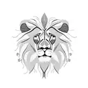 A lion in a blackwork style surrounded by a beautiful landscape tattoo design idea