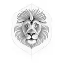 A lion in a blackwork style surrounded by a beautiful landscape tattoo design idea