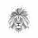 A lion in a blackwork style surrounded by a beautiful landscape tattoo design idea
