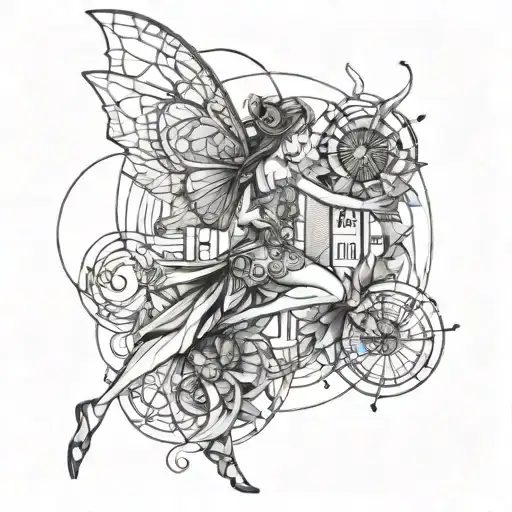 fairy flying over fibonacci spiral tattoo design idea