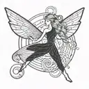 minimalist fairy flying over fibonacci spiral galaxy with stars tattoo design idea