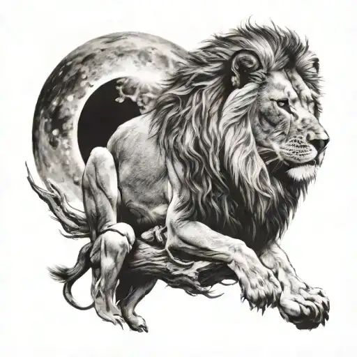 lion with a wolf and moon tattoo design idea