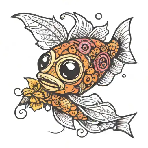 voodoo doll koi fish with buttons for eyes and stitching on body  tattoo design idea