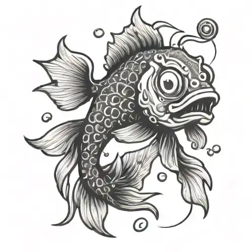 voodoo doll koi fish with buttons for eyes and stitching on body  tattoo design idea