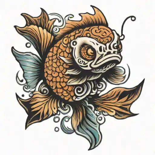 voodoo doll koi fish swimming tattoo design idea