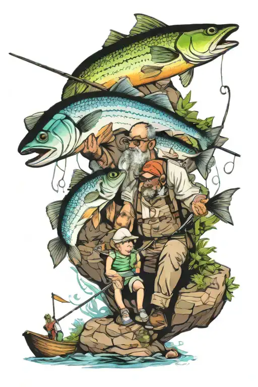 Father son fishing tattoo design idea