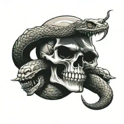 Snake wrapped around skull with dagger piercing tattoo design idea