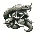 Snake wrapped around skull with dagger piercing tattoo design idea