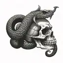 Snake wrapped around skull with dagger piercing tattoo design idea