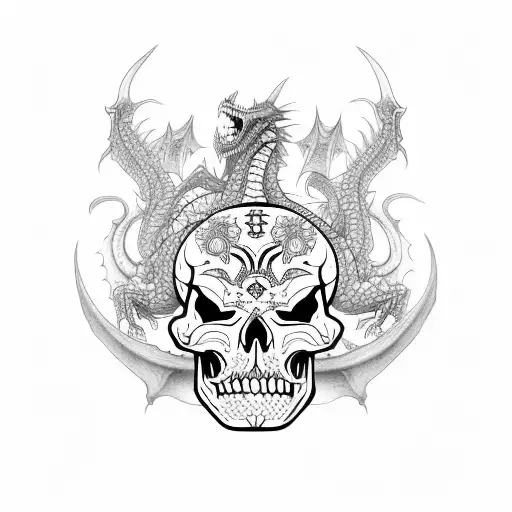 calavera rodeada de dragones chinos tattoo design idea
