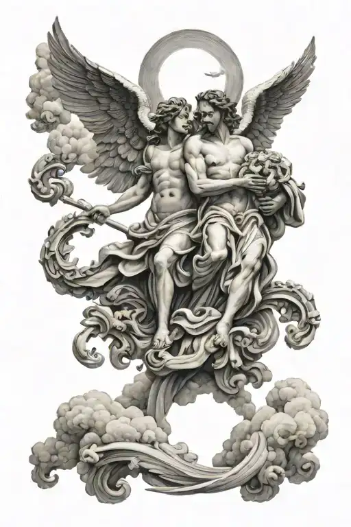 Angel gods Olympus clouds forming the shape tattoo design idea