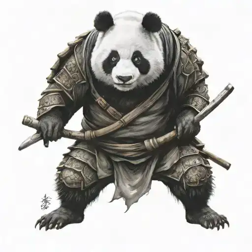 a ninja panda with turtle shell on the back  tattoo design idea