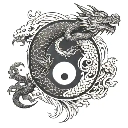 yin yang symbol with dragon emerging tattoo design idea