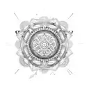 An intricate design of car engine parts forming a mandala tattoo design idea