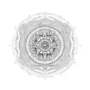 An intricate design of car engine parts forming a mandala tattoo design idea