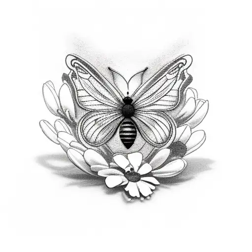 a bracelet tatoo with field flowers and a butterfly , a bee and a ln ant tattoo design idea