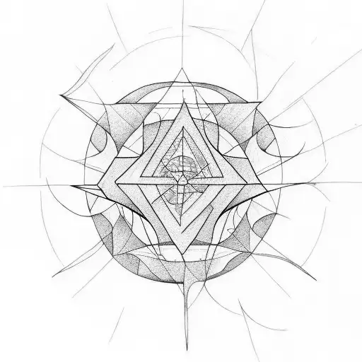 a linear tattoo with a circle, a triangle anda a rectangle tattoo design idea
