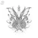 linear tattoo for three friends with a dot, a spije anda a show heel tattoo design idea