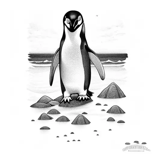 small surfing penguin tattoo design idea