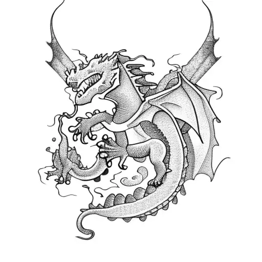 A sleeping dragon surrounded by flowers tattoo design idea