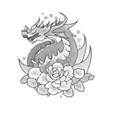 A sleeping dragon surrounded by flowers tattoo design idea