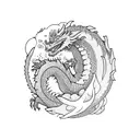 A sleeping dragon surrounded by flowers tattoo design idea