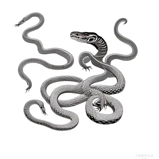 Snake fusioned with skeleton creature tattoo design idea