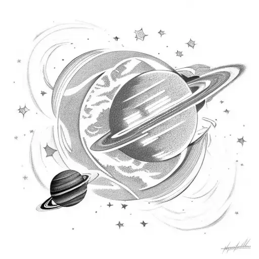stars, planets and spaceship tattoo design idea