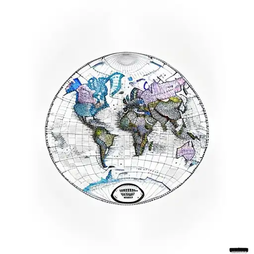 A sleeve tattoo depicting a map of the world with hidden symbols tattoo design idea