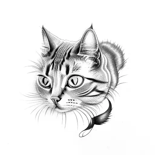 A cat with a tail made of swirling book pages tattoo design idea