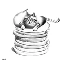 A cat curled up on a stack of books tattoo design idea