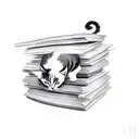 A cat curled up on a stack of books tattoo design idea