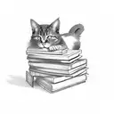 A cat curled up on a stack of books tattoo design idea
