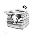 A cat curled up on a stack of books tattoo design idea