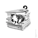 A cat curled up on a stack of books tattoo design idea