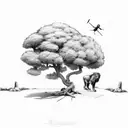 A laurel tree with a cricket bat leaning up against it with a bull and a lion in the forground tattoo design idea