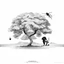 A laurel tree with a cricket bat leaning up against it with a bull and a lion in the forground tattoo design idea