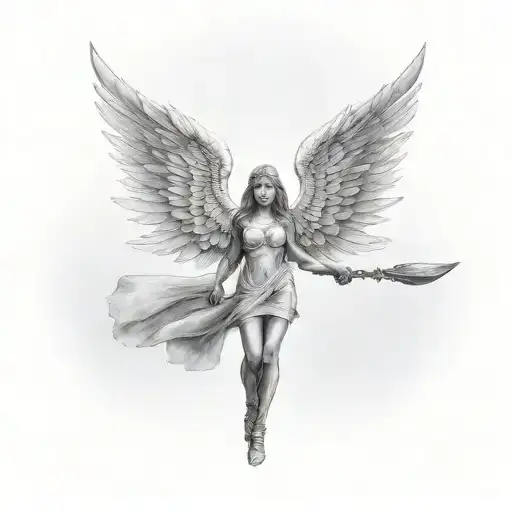 female guardian angel with a blurred face tattoo design idea